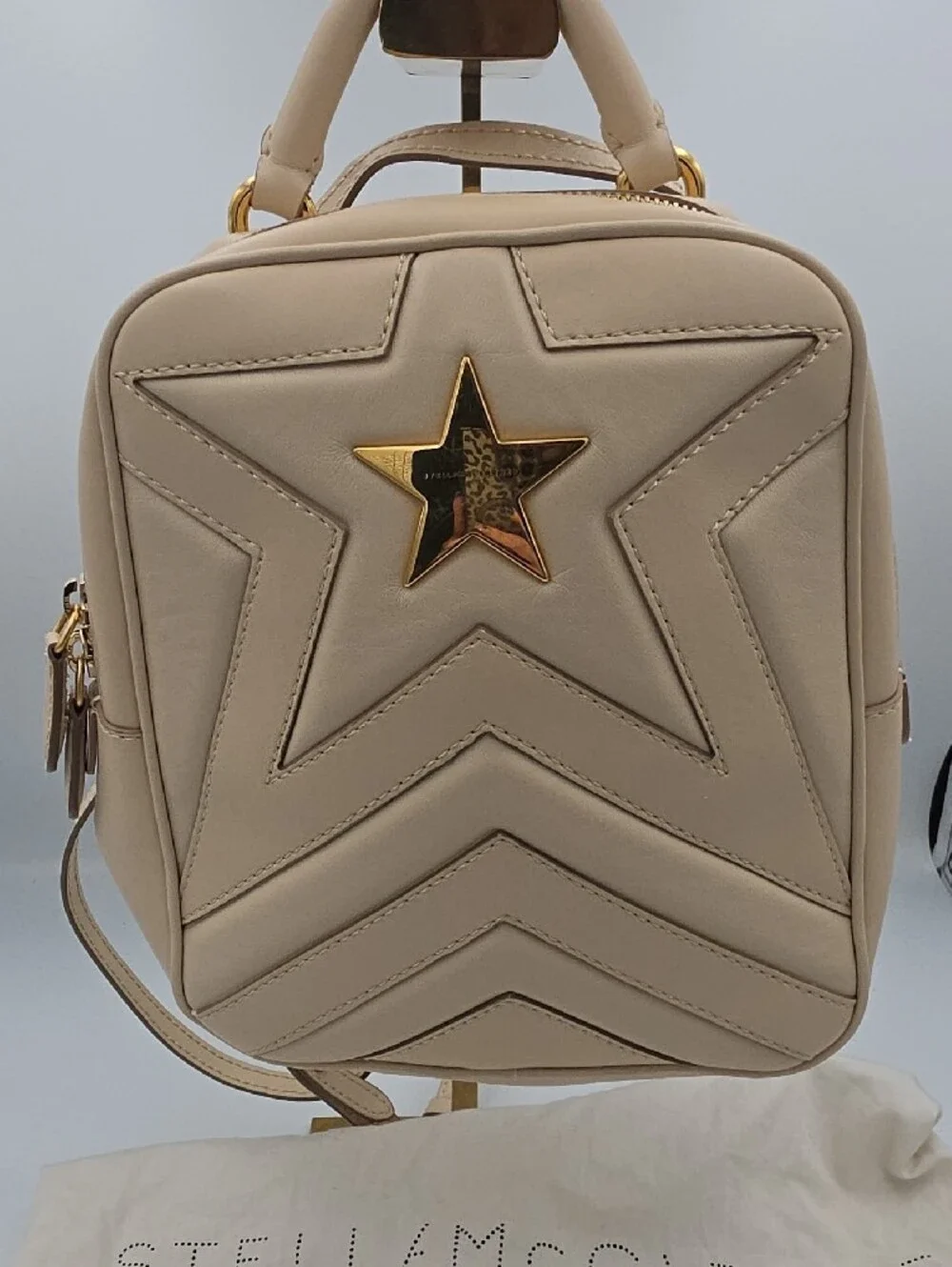 Stella McCartney Neutral Beige Star Quilted Mini Backpack W/ Gold (EUC)✨️🌟✨️